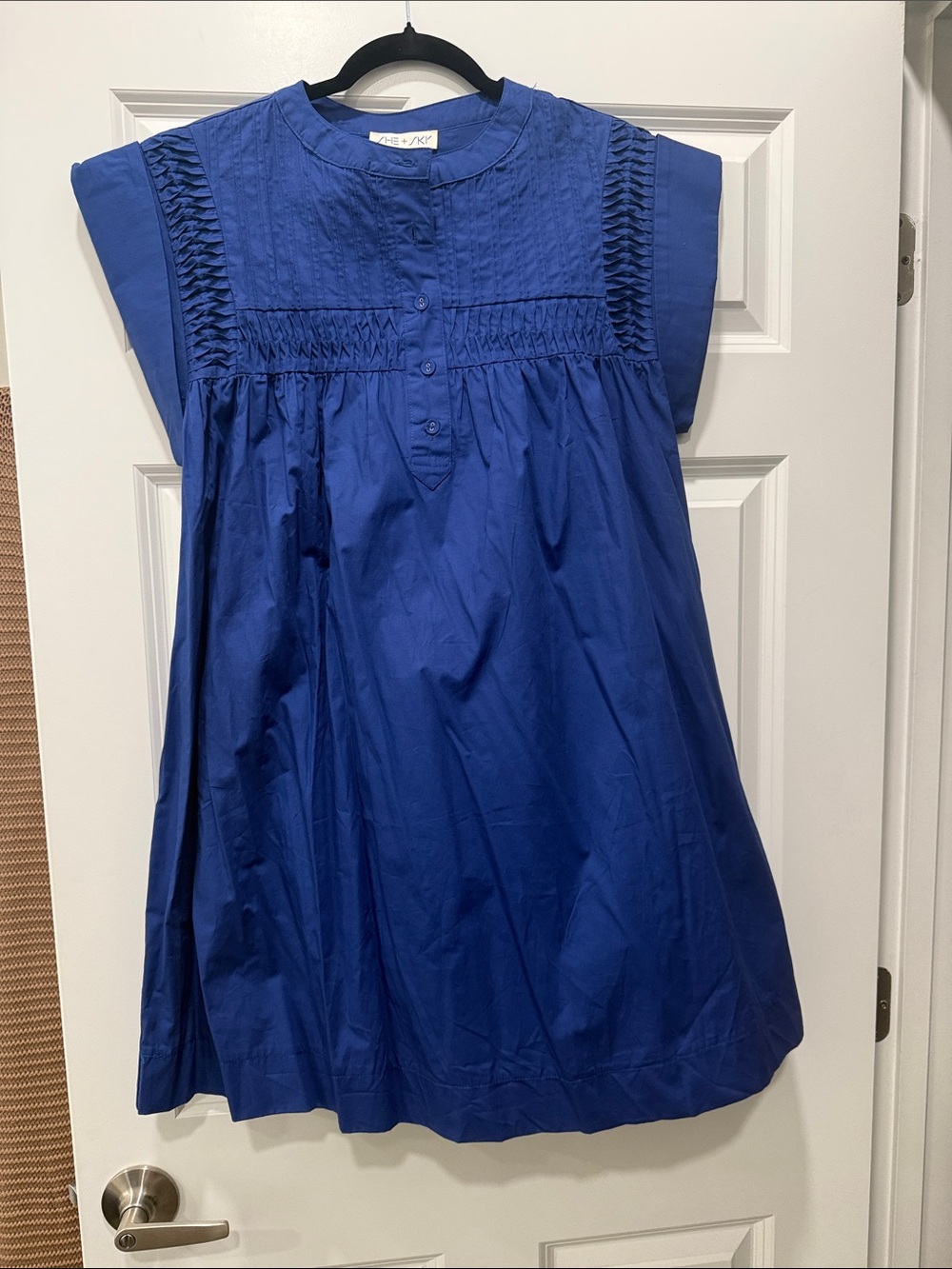 She + Sky Royal Blue Smocked Cotton Casual Dress